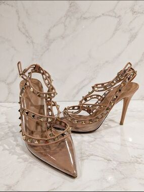Valentino Garavani Rockstud Clear PVC Nude Studded Heels Size 39